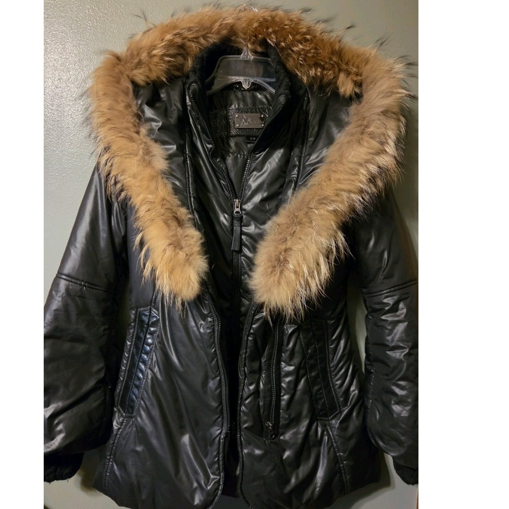 Mackage Black Puffer Jacket Real Raccoon Fur Trim Hooded Winter Coat Small